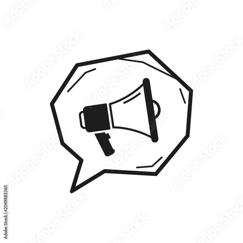 Hand drawn megaphone inside a speech bubble communication icon