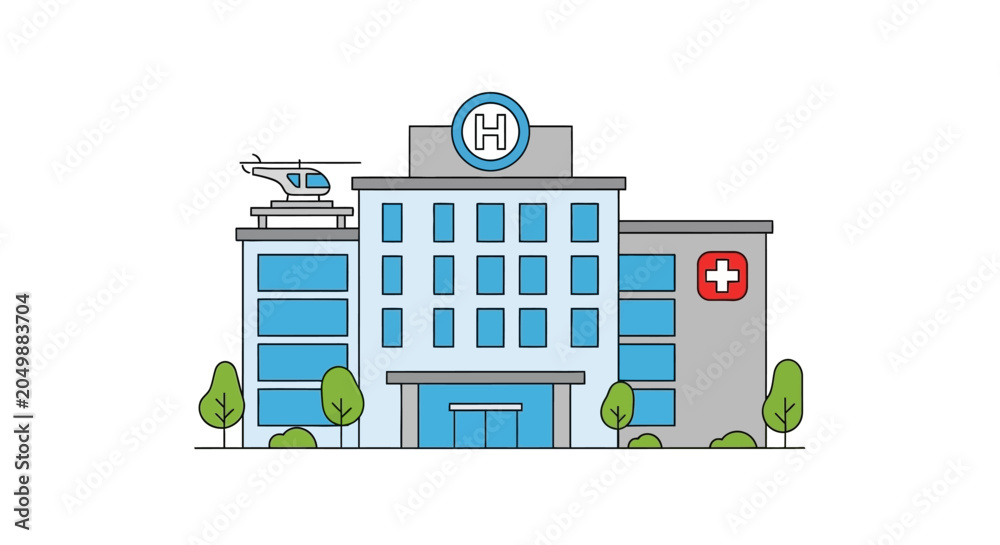 Obraz premium Flat design illustration of a modern hospital building exterior