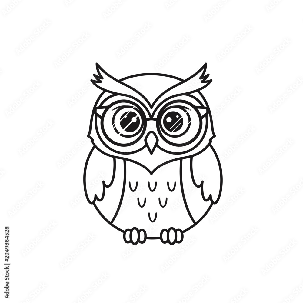 Obraz premium Cute Hand-Drawn Owl Wearing Glasses Silhouette - Vector Art