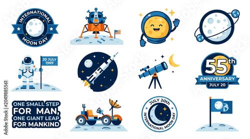 International Moon Day Banner Vector Illustration, Moon Surface Background for Space Exploration Anniversary and July 20th Lunar Landing Celebration