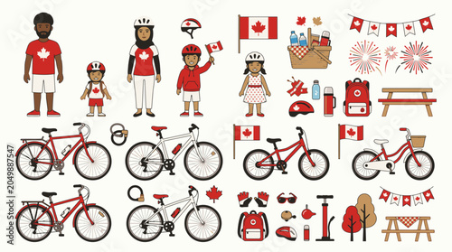 Canada Day celebration characters and national symbols collection.