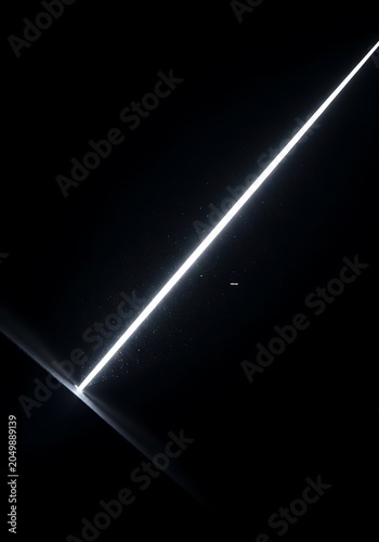 Glowing white light beam, diagonal line, dark background, abstract, minimalistic design element
