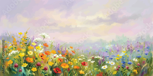 Photos Floral field impressionist painting style with wildflowers painting impressionis