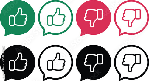 Fotografija Circular speech bubble icons with thumbs up and thumbs down, symbolizing approva
