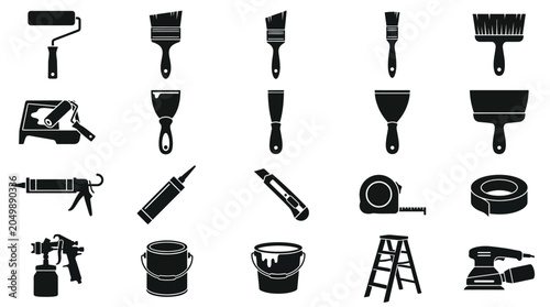 Painting and Home Improvement Tools Icon Set