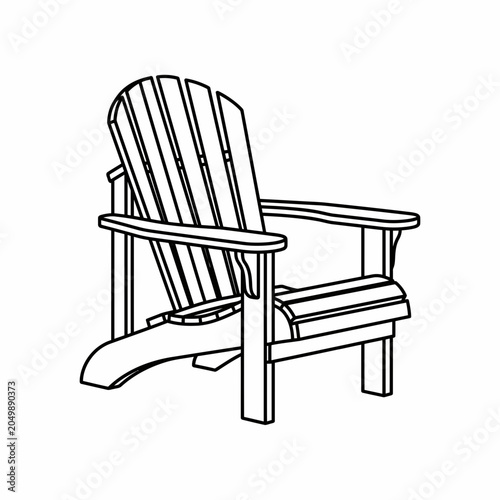 Classic Adirondack wooden lounge chair black outline illustration.