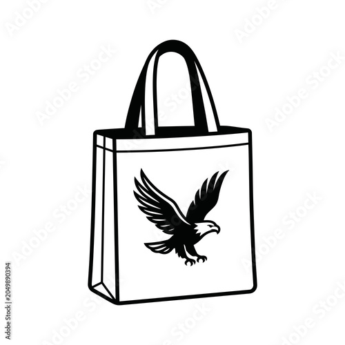 Canvas tote bag featuring a black eagle print on white background.