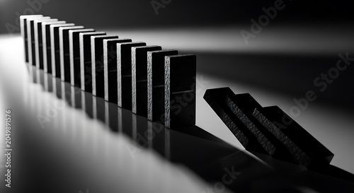 Dominoes, falling, black and white, business concept, risk, chain reaction