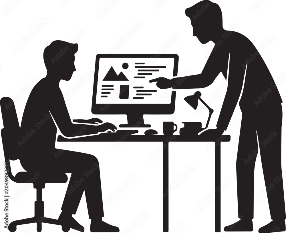 Fototapeta premium Business meeting with laptop and documents, flat papers