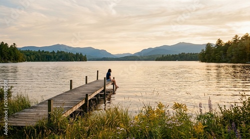 Solitude at Golden Hour on a Mountain Lake Dock