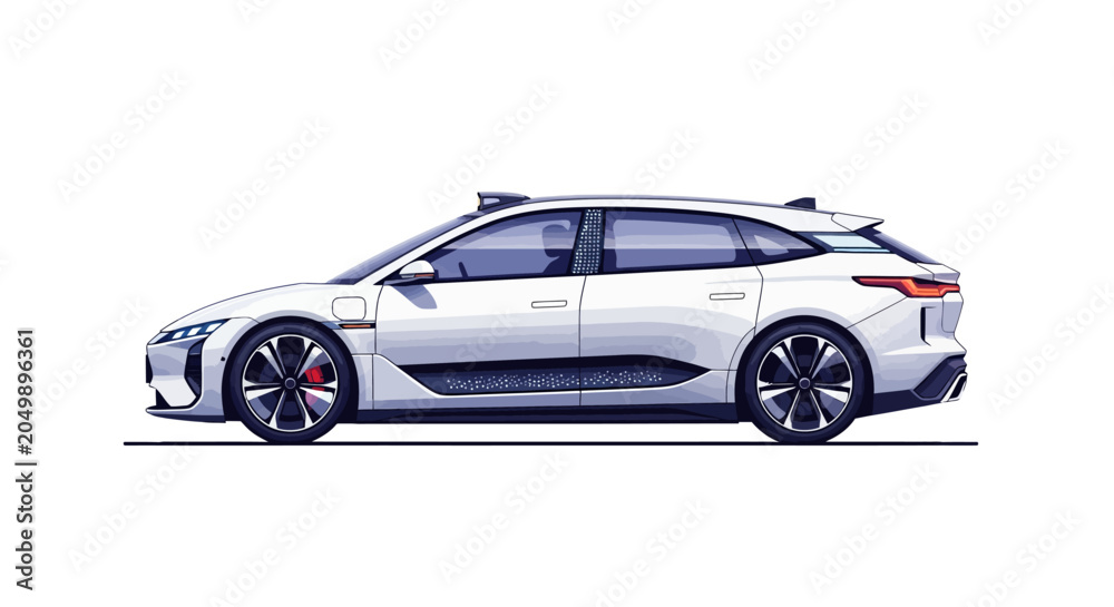 Fototapeta premium Sleek White Autonomous Electric Station Wagon Car, Future Technology