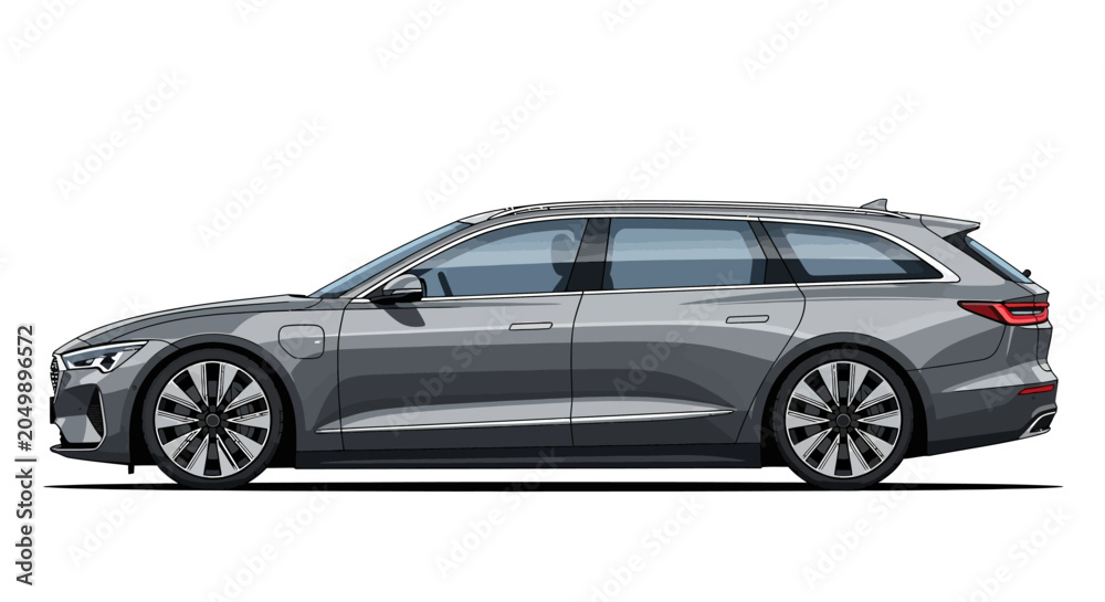 Naklejka premium Modern Gray Station Wagon Car - Side View Isolated