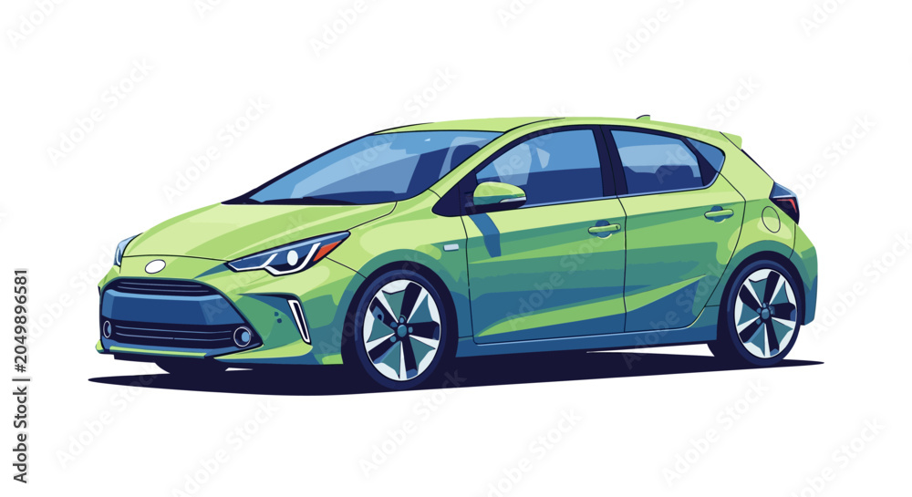 Naklejka premium Modern Green Hybrid Hatchback Car Illustration, Auto Transportation