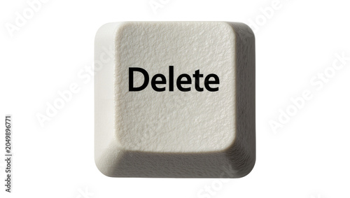 Bilde på lerret Single white keyboard delete key with black text, isolated on transparent backgr