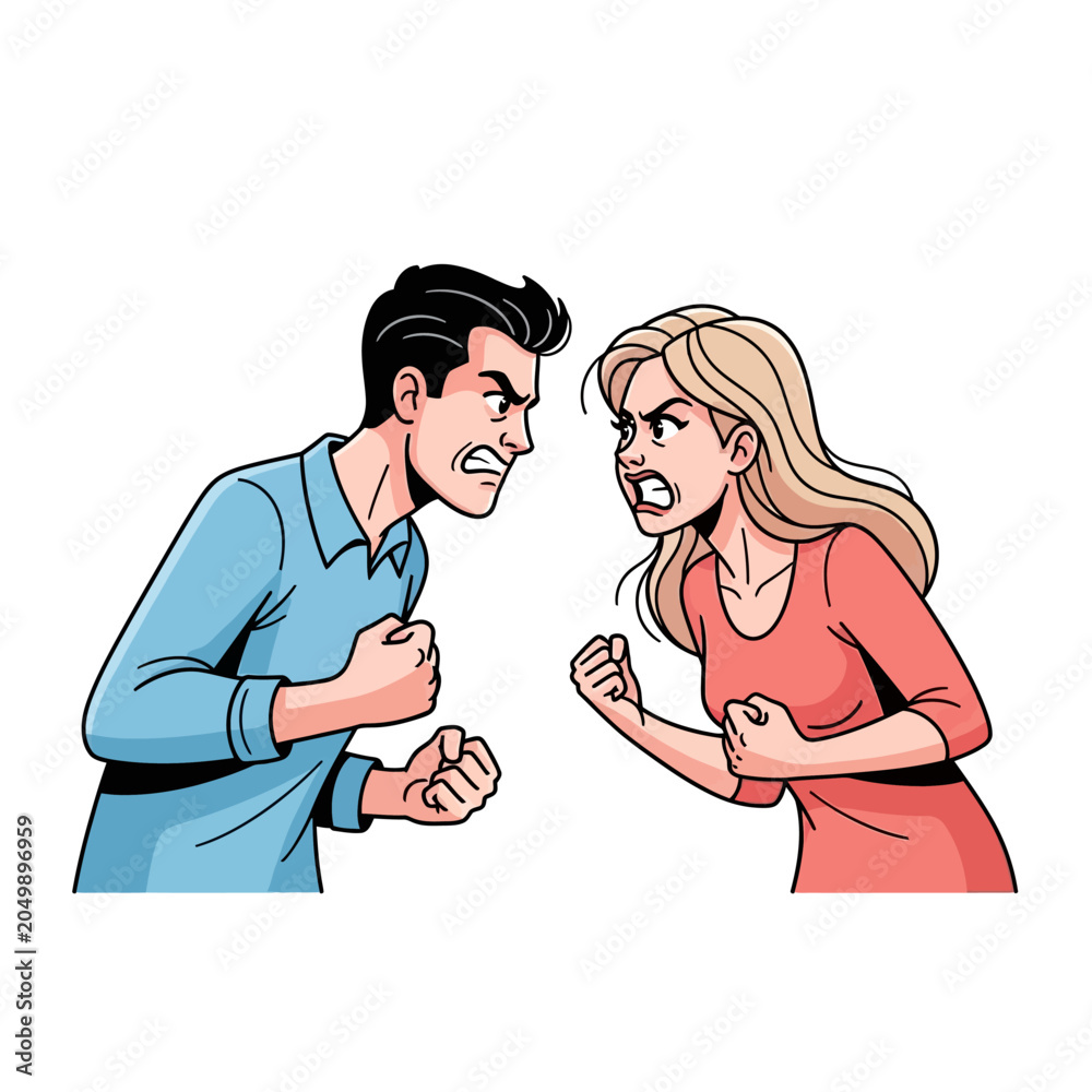 Fototapeta premium Angry Couple Fighting, Furious Man and Woman Arguing, Relationship Conflict
