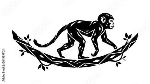 Photography Black and white illustration of monkey on branch.