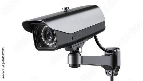 Fotografía Modern surveillance security camera with infrared LEDs, isolated on transparent
