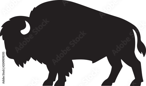 Black silhouette bison standing strong