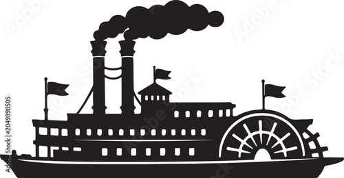 Steamship with paddle wheel sailing on water