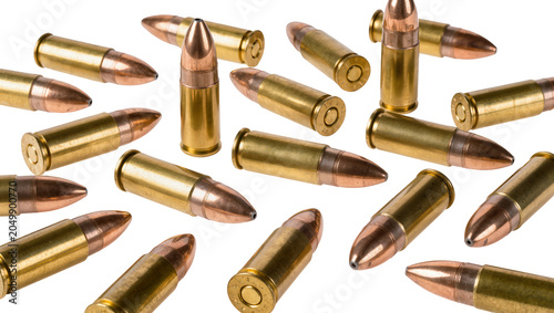 Картината върху платно Scattered brass and copper bullets, isolated on transparent background