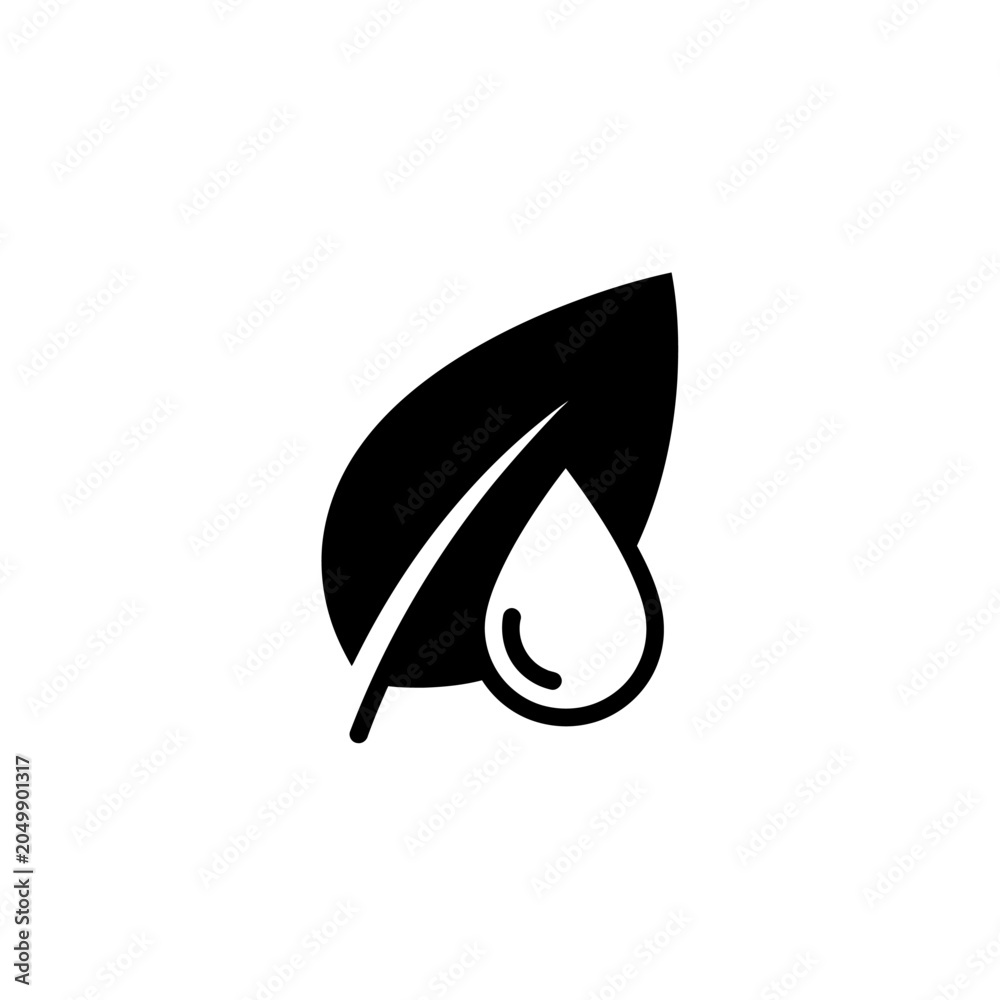 Fototapeta premium Leaf with water drop silhouette icon for ecology.