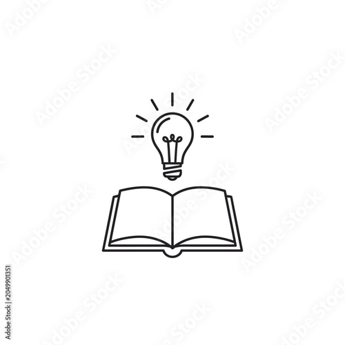 Light bulb over open book knowledge icon.