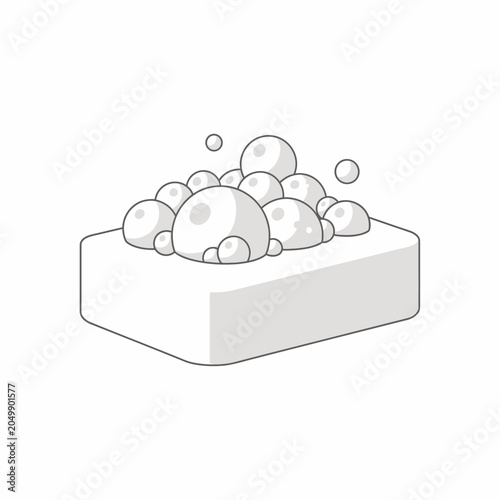 Line icon of a bar of soap with bubbles.