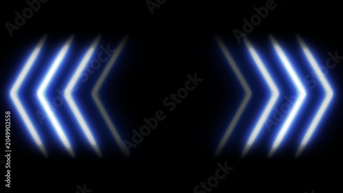 Symmetrical Blue Neon Chevron Arrows Animation with Glowing Directional Light Frames 
