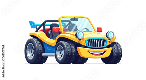 Funny Cartoon Dune Buggy with Smiley Face, Yellow Off-Road Sports Car