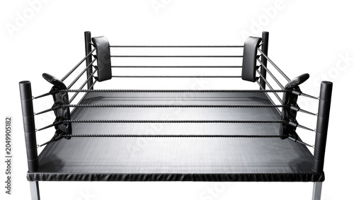 Foto Empty boxing ring with black ropes and padded corners, isolated on transparent b