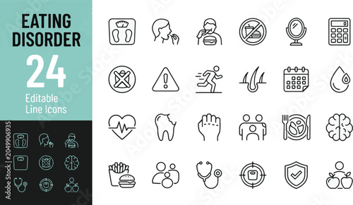 Obraz na plátně Eating Disorder Line Editable Icons set