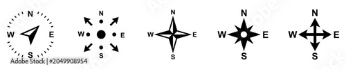Bild auf Leinwand Set of wind rose and cardinal direction icons, symbols for navigation, direction, geographical orientation, and cartography