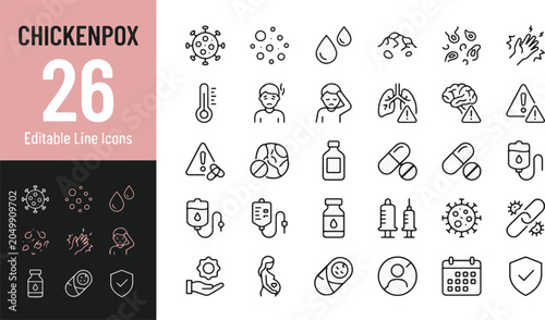 Fotografie Chickenpox Line Editable Icons set