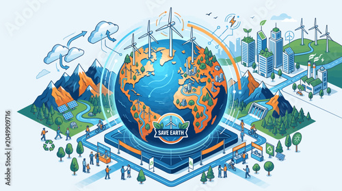 фотографія Eco-friendly city powered by renewable energy, global sustainability concept with Earth