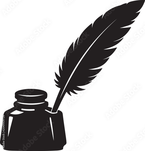 Quill pen in an ink bottle