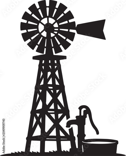 Windmill pumping water from well