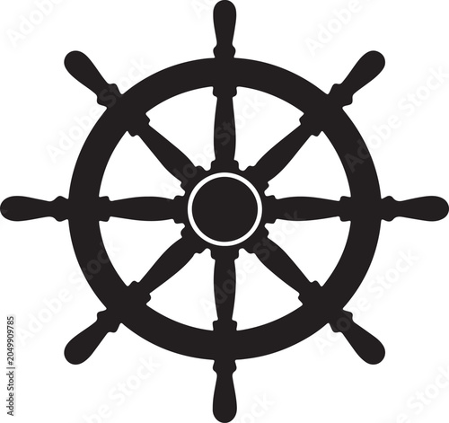 Ship wheel steering control vector icon