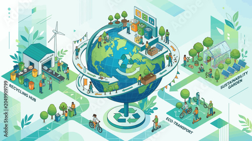 Bild auf Leinwand Sustainable World: Eco-friendly Lifestyle, Recycling, Green Energy, and Communit