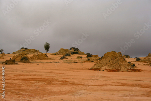 Photography Arid Desert Landscape with Eroded Sand Formations in Mungo National Park, Austra
