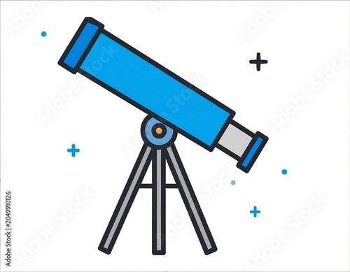 A blue telescope on a tripod with stars and plus signs