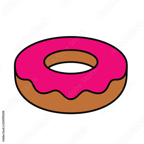 A delicious sweet donut with pink frosting.