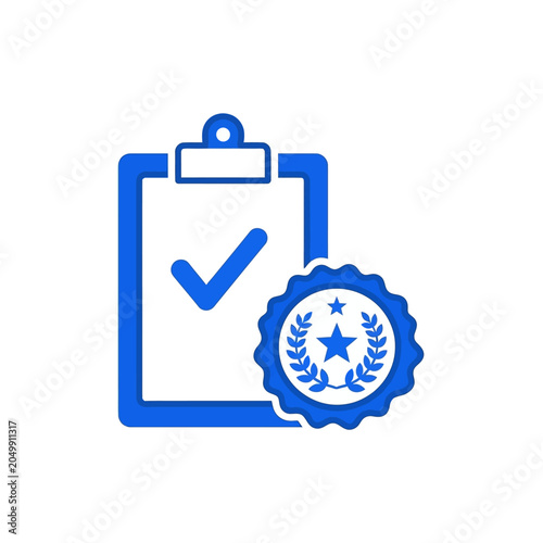 Checklist clipboard icon with checkmark and star badge.