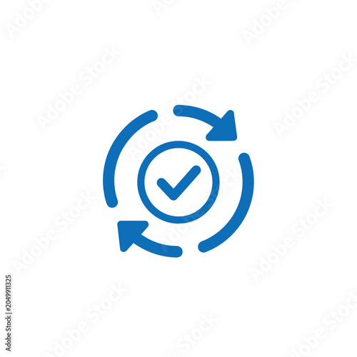 Checkmark icon inside circular rotating process arrows.