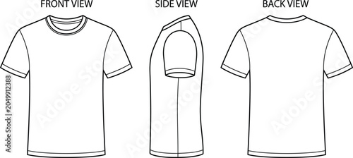 Blank t-shirt technical mock up template, men crew neck short sleeve tee front side back view vector sketch