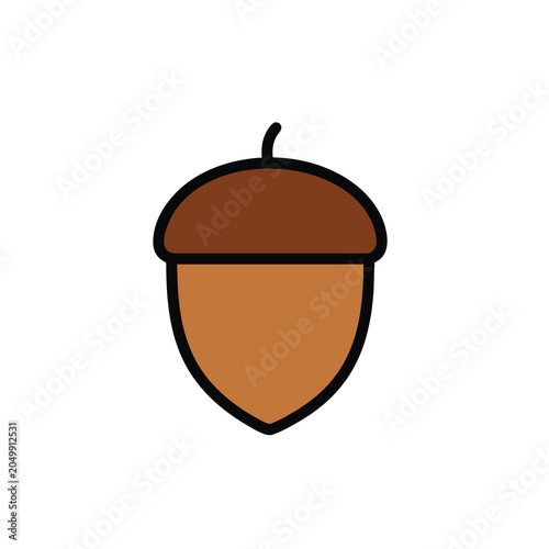 Minimalist vector illustration of a single brown oak acorn.