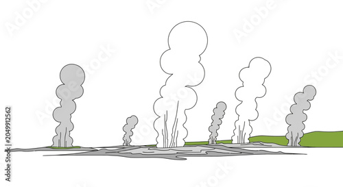 Obraz na płótnie Geothermal landscape with multiple steam vents erupting