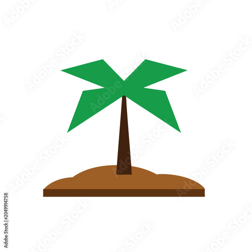 Minimalist vector illustration of a simple palm tree on a desert island.