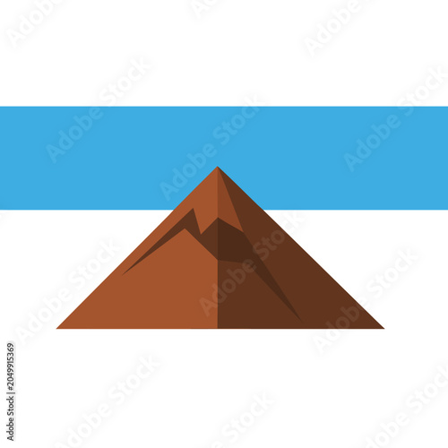 Minimalist geometric mountain icon with brown peak and blue sky strip.