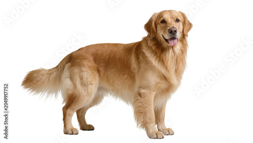 Schilderij op canvas Golden Retriever dog standing attentively, isolated on transparent background