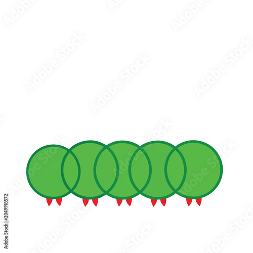 Minimalist vector illustration of a green caterpillar with red feet.